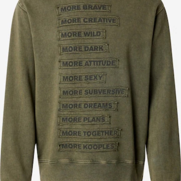 The Kooples Olive Green Crewneck Sweatshirt w/printed Patchwork Detail Large NWT - Picture 2 of 10
